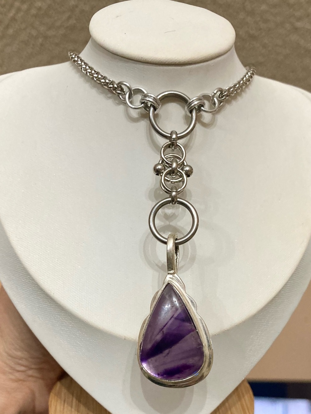 925 sterling silver amethyst charm on steel y shape Celtic knot chain - Picture 7 of 14
